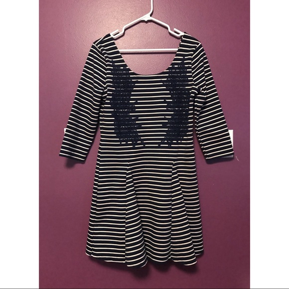 EUC FREE PEOPLE Striped Crochet Fit and Flare Dress L in Navy - Picture 2 of 6